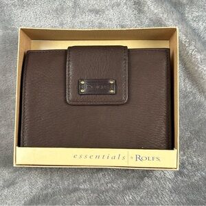 Essentials By Rolfs Brown Leather Bifold Wallet With Kiss Lock Coin Pocket New